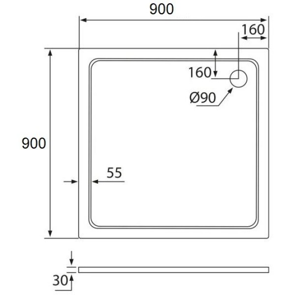 H K - THOR Sprchová vanička z liateho mramoru, štvorec, 90x90x3 cm SE-THOR-90SQ