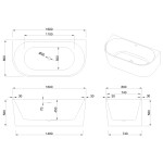INVENA - Voľne stojaca vaňa priečnej 160 cm Astri so sifónom AN-03-16U-F