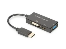 Digitus AK-340418-002-S čierna / Adaptér / DisplayPort na HDMI + DVI + VGA / 4K 30 Hz / 20 cm (AK-340418-002-S)