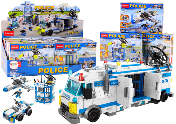 Mamido Policajná loď, lietadlo, vrtuľník, stavebné kocky, modrý mix