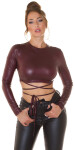 Sexy Koucla Wetlook Long-sleeved Crop Top BORDEAUX Einheitsgroesse