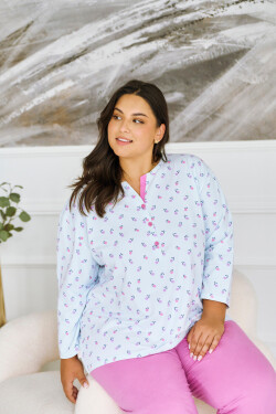 3462 DÁMSKE DLHÉ PYŽAMO YOLANDA 2XL-4XL Modrá 3xl