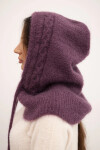 Dámska čiapka s kapucňou a pleteným vzorom tmavo fialová UNI