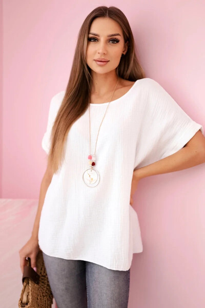 Mušelínová blúzka s náhrdelníkom biela UNI