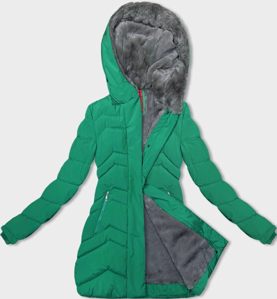Zelená dámska zimná bunda s kožušinovou podšívkou (LHD-23023) odstíny zelené XL (42)