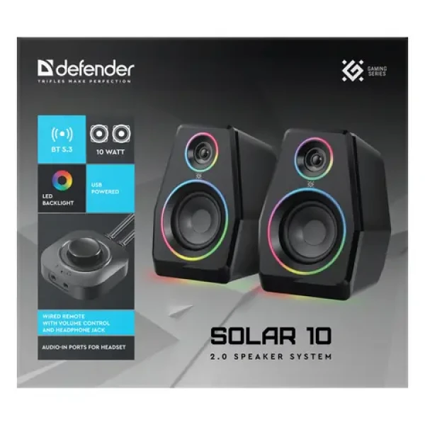 Defender Solar 10 čierna / Reproduktory / 2.0 / 10W / RGB podsvietenie / Bluetooth 5.3 (65940)