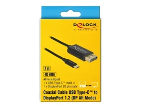 DeLock USB Type-C - DisplayPort 2m čierna / Kábel / DP Alt Mód / 4K / 60 Hz / koaxiálna (83710)