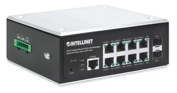 Intellinet 8- Port Gigabit PoE+ Switch / Switch / Managed L2+/L3 / 2x SFP / DIN lišta / IP30 (508278)
