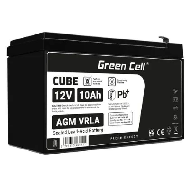 Green Cell bezpečnostná bezúdržbová batéria AGM VRLA 12V 10Ah / pre UPS jednotky (AGM50)