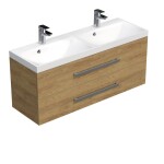 Kúpeľňová skrinka s chrómovými úchytmi a umývadlom SAT Cube Way 120x53x40 cm dub Hickory mat CUBE2120ZDH CUBE2120ZDH