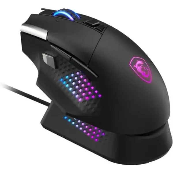 MSI Versa Pro + Mouse Dock Pro set čierna / Herná optická myš / 26000 DPI / 13 tlačidiel / USB / BT / RGB (S12-4301370-CLA)