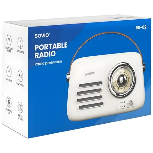RS-02 biela / Prenosné rádio / Bluetooth 5.3 / FM / USB (SAVRS-02)