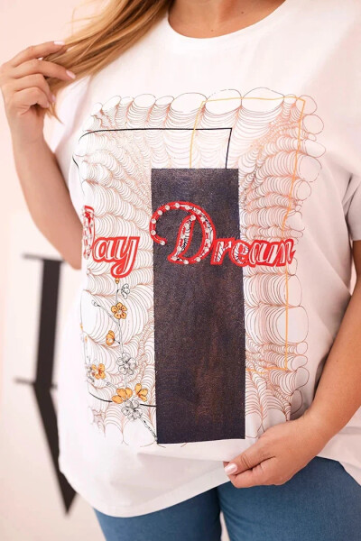 Dámska bavlnená blúzka nadmernej veľkosti s potlačou "Day Dream" biela + tmavomodrá UNI