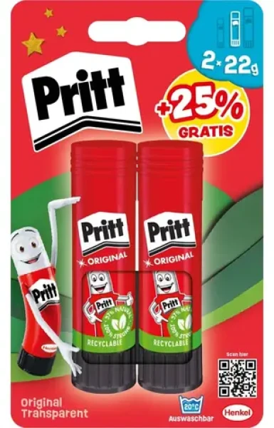 Pritt lepiaca tyčinka V hlave 2 2x22 g / Lepiaca tyčinka / školské balenie (9H PBS6B)