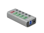 DeLock 63263 sivá / USB hub / 5× USB-A + USB-C / USB 3.2 Gen 1, 5 Gb/s / kovový (63263)