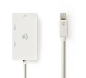 Nedis adaptér Mini DisplayPort na DVI-D, VGA, HDMI biela / Redukcia / 0,2 m / poniklované (CCGP37465WT02)