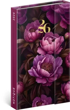NOTIQUE Týždenný magnetický diár Fialové kvety 2026, 13 x 21 cm (PGD-35537-V)
