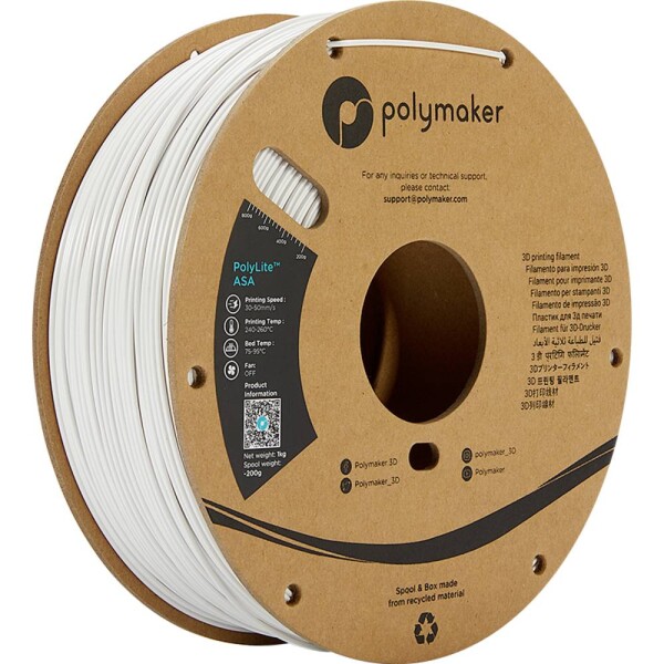 Polymaker PF01011 PolyLite vlákno pre 3D tlačiarne ASA odolné proti UV žiareniu, odolné proti poveternostným vplyvom, Žiaruvzdorné 2.85 mm 1000 g biela 1 ks; PF01011