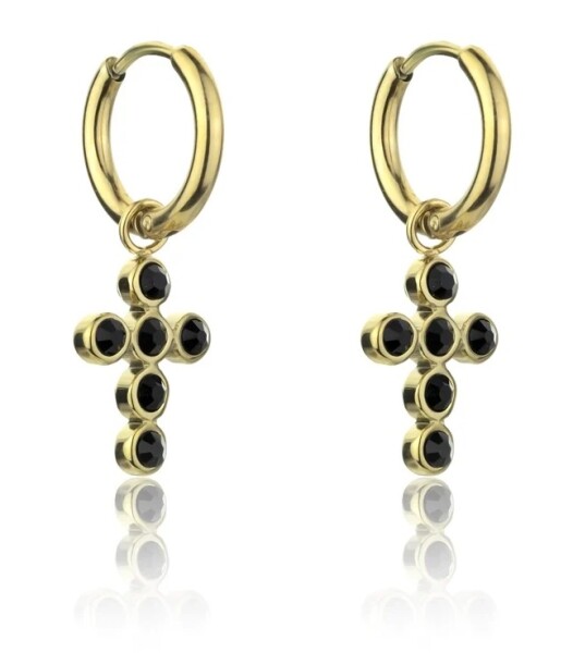 Marc Malone Pozlátené náušnice s krížikmi Avianna Black Earrings MCE23120G