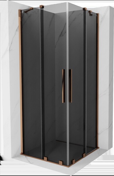 MEXEN/S - Velar Duo sprchovací kút, posuvné dvere 80 x 80, grafit, ružové zlato 871-080-080-42-60