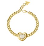 Guess Výrazný pozlátený náramok Srdce s kryštálmi LOVE JUBB05456JWYG 18,4 cm