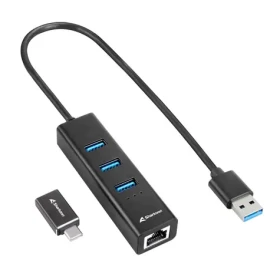 Sharkoon 3- Port USB 3.2 Gen 1 Alu Hub + Ethernet čierna / 3x USB-A 3.2 / 1x RJ-45 (4044951037575)