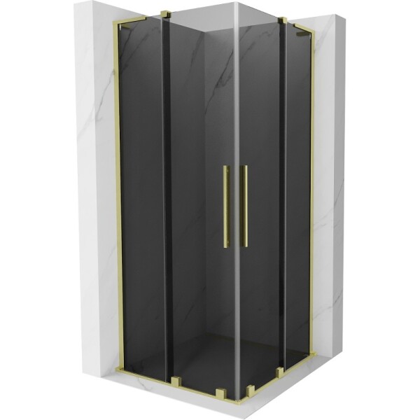 MEXEN/S - Velar L Duo sprchovací kút, posuvné dvere 90 x 90, grafit, zlato kartáčovaná 871-090-090-02-43-55