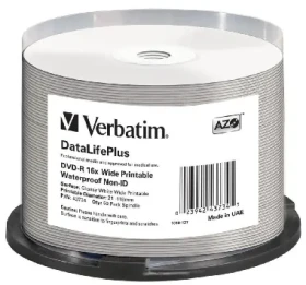 Verbatim DVD-R Wide Glossy / 4.7 GB / 16x / Printable / Waterproof / 50ks cake (43734)