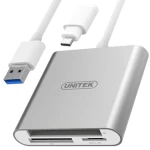 Unitek Y-9313D strieborná / Čítačka pamäťových kariet / USB 3.0 / CF, SDXC, microSD / adaptér USB-C (Y-9313D)