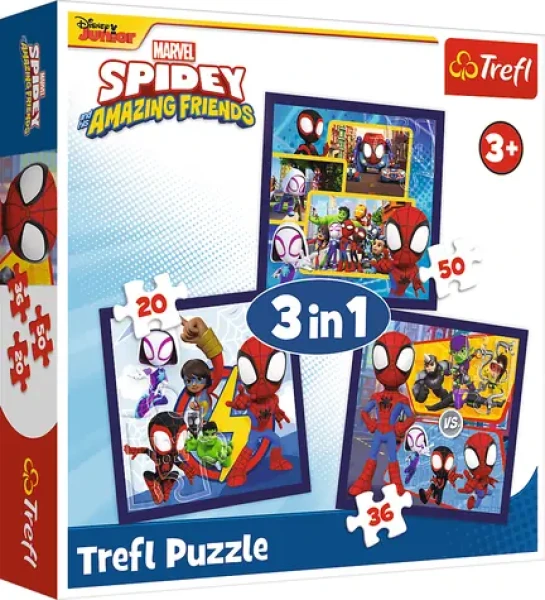 Trefl Puzzle Spidey: Pavúky a dinosaury 3v1