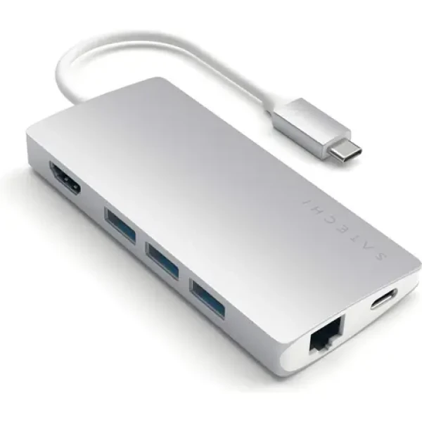 Satechi USB-C Multiport V2 Hub strieborná / USB-C / 3x USB-A / HDMI / microSD / SD / RJ45 / PD (ST-TCMA2S)