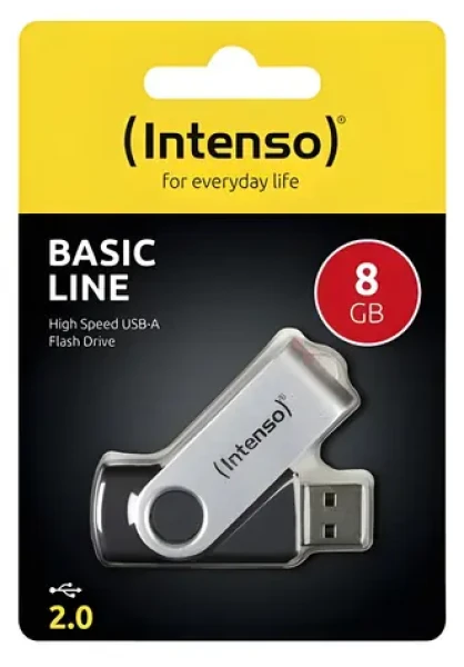 INTENSO Basic Line 8GB čierna, strieborná / Flash disk / USB 2.0 / čítanie 28 MB/s / zápis 6,5 MB/s (3503460)