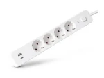 Entac 4-zásuvkový predlžovací blok s USB biela / Predlžovací kábel / 4X 230V / 1x USB-A / 1x USB-C / 1,5 m / vypínač (ESES1.5G4-1.5-SW-1UA1UC)