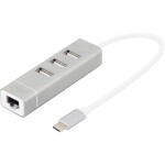 Digitus DA-70253 3 + 1 port USB 2.0 hub s konektorom USB C, s hliníkovým krytom, so zabudovaným prevodníkom, kovový ukazovateľ hliník; DA-70253