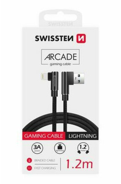 SWISSTEN ARCADE Textilný dátový kábel USB - LIGHTNING 1.2m čierna (71527700)