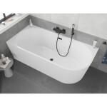 MEXEN/S - Silo voľne stojaca rohová vaňa ľavá reliéf 150 x 75, biela, sifón a prepad čierna 52891507500L-70
