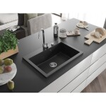 MEXEN MEXEN - Elix granitový drez 1-miska 700 x 500 mm, čierna/strieborná metalík, sifón chróm 6526701005-73