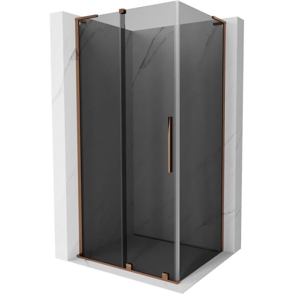 MEXEN/S - Velar L sprchovací kút, posuvné dvere 90 x 80, grafit, ružové zlato 871-090-080-43-60