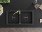 MEXEN/S MEXEN/S - Mario granitový drez 2-bowl vrátane batérie Aster, čierna/strieborná metalík 6504-73-73450-57-B