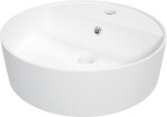 DEANTE - Okrúhle biele keramické umývadlo, na dosku, s policou na batériu CGR_6U4B