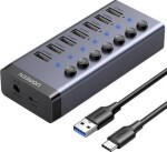 Ugreen USB Hub 7in1 USB-C čierna / 7x USB-A / 3.0 12V / 2A (90307)