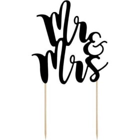 PartyDeco zapichovacie ozdoby na dort čierna Mr&Mrs KPT10-010 dortis - PartyDeco - PartyDeco