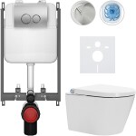 CERANO - Závesné WC s bidetom Basic/Cronus Standard - biela lesklá - WC tlačidlo Dualo/Strieborná - na zamurovanie - 59,3x38,4 CER-8050BD86431
