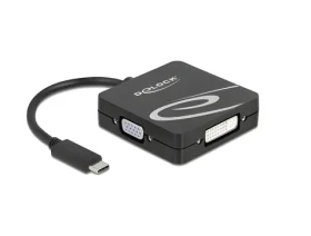DeLock Adaptér USB-C na VGA+DVI+HDMI+DP čierna / Redukcia / 3840×2160 / DisplayPort 1.2 (63129)