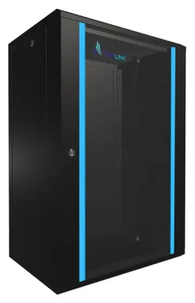 Extralink 18U 600x450 čierna / Nástenný rozvádzač / 19" / sklenené dvere / nosnosť 300 kg (EX.14367)
