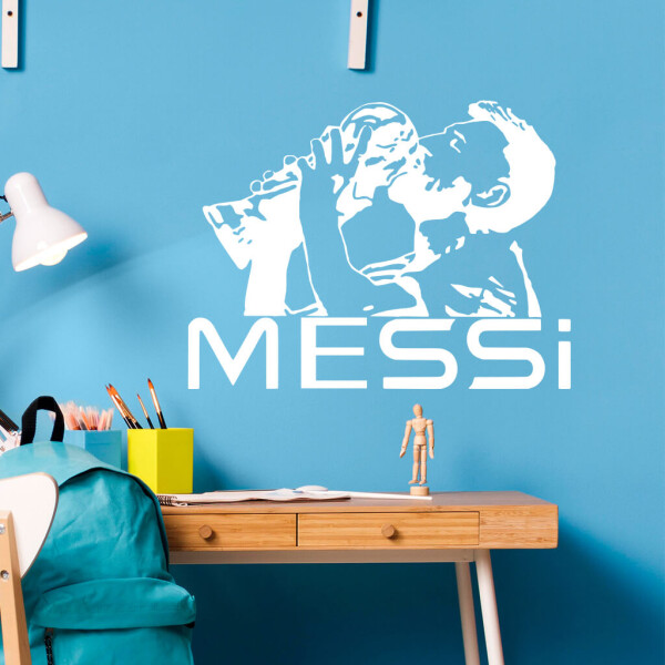 Veselá Stena Samolepka Lionel Messi pohár Farba: bílá, Veľkosť: 80 x 60 cm