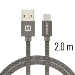 SWISSTEN TEXTILE dátový kábel USB - USB-C 2m šedá (71521302)