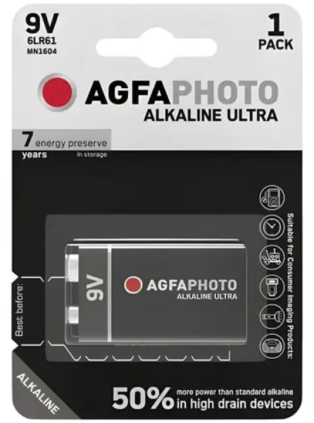 AGFAPHOTO Ultra 6LR61 / Alkalická batéria / 9V / 1 ks (110-851808)