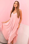 Dámske šaty s ramienkami rozšírené s asymetrickým lemom púdrovo ružové UNI