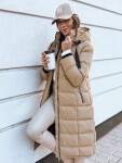 Dámska prešívaná zimná bunda s kapucňou MENSI tmavo béžová FashionStreet TY3970 XL